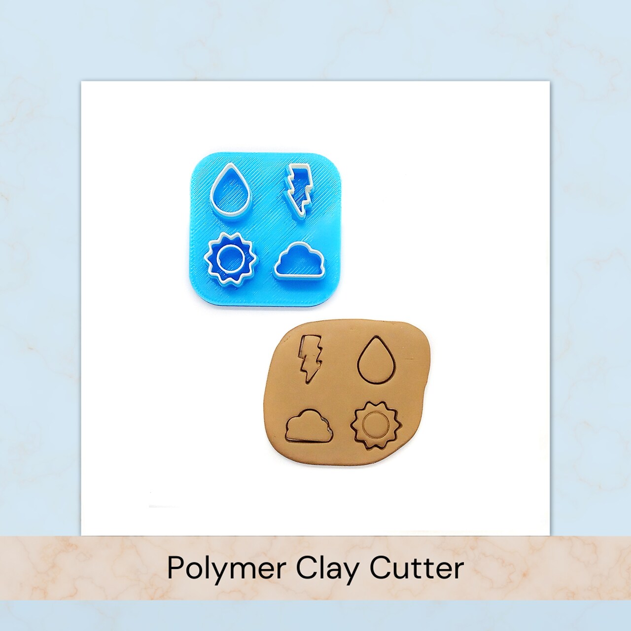 Small Weather Clay Cutter, Cloud Raindrop Sun & Lightning, Adorabilities